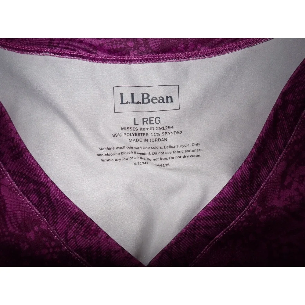 LL Bean Womens Floral Lace Print V-Neck Short Sleeve Performance Dress Large